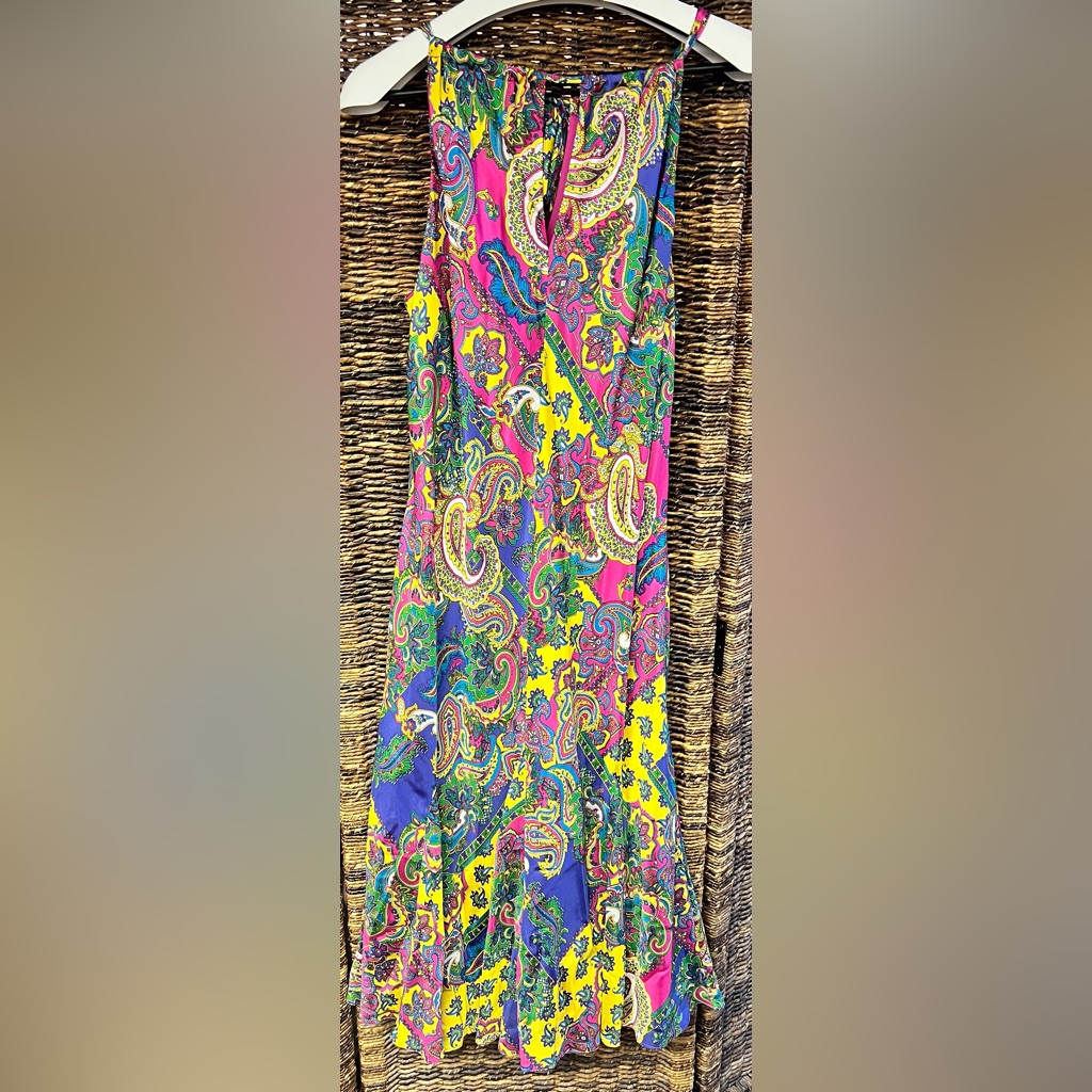 Lauren, Ralph Lauren Colorful Patterned Silk Dress, Size:12, Green Label
